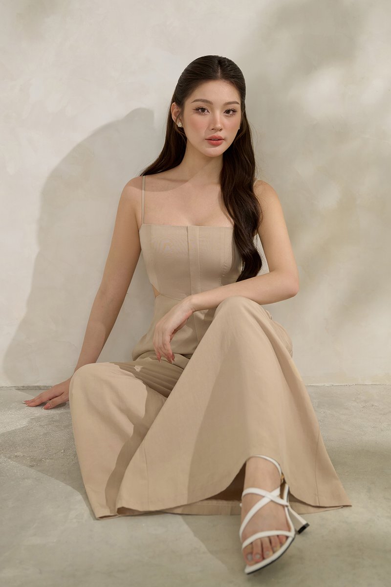 Maple Strappy Cut-Out Jumpsuit in Bisque Tan | Chello