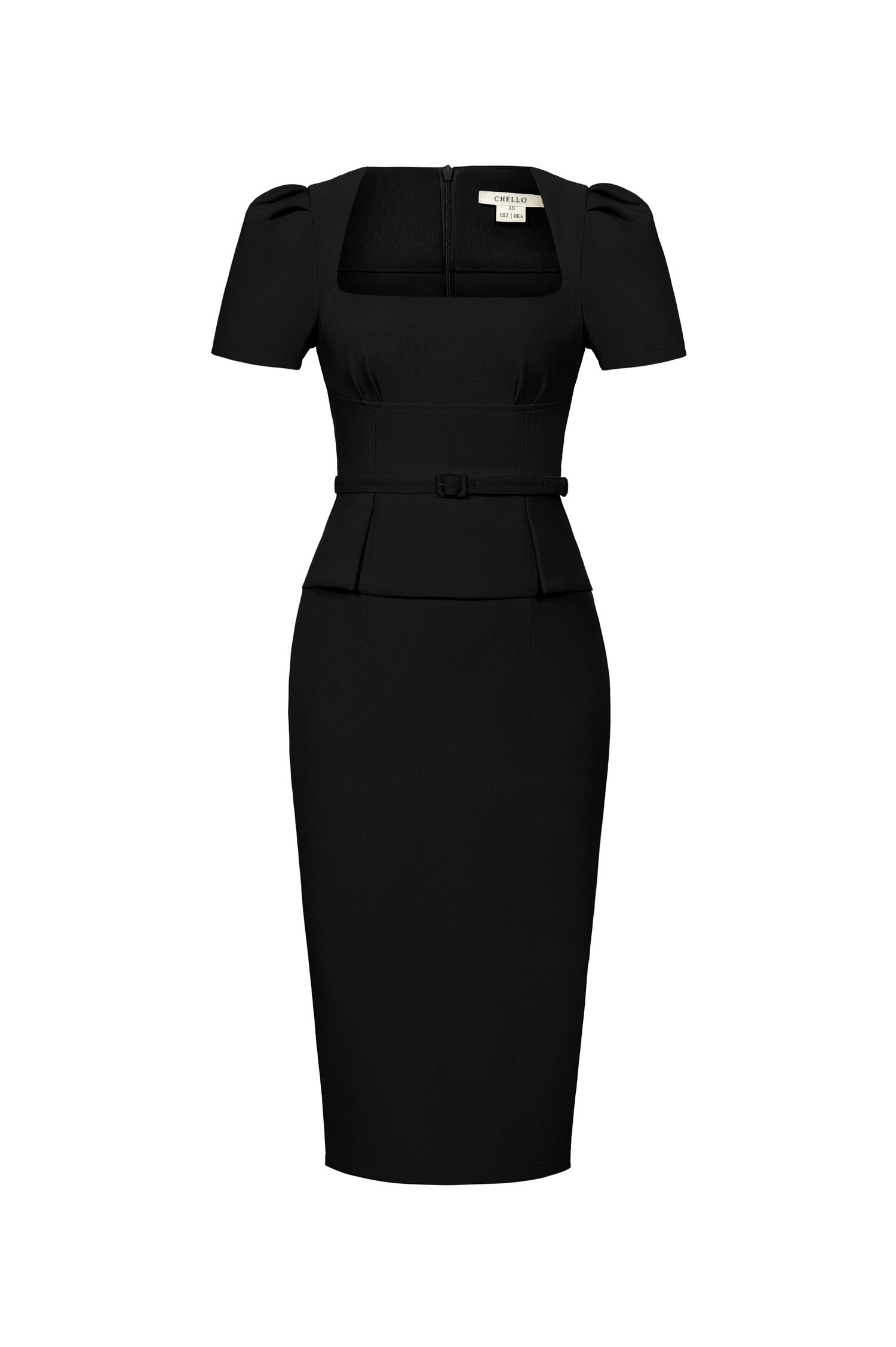 Ellis Peplum Pencil Dress in Classic Black