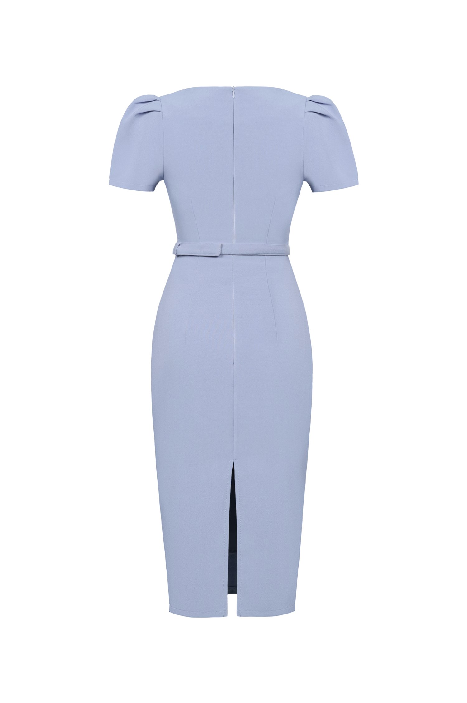 Ellis Peplum Pencil Dress in Dusty Blue