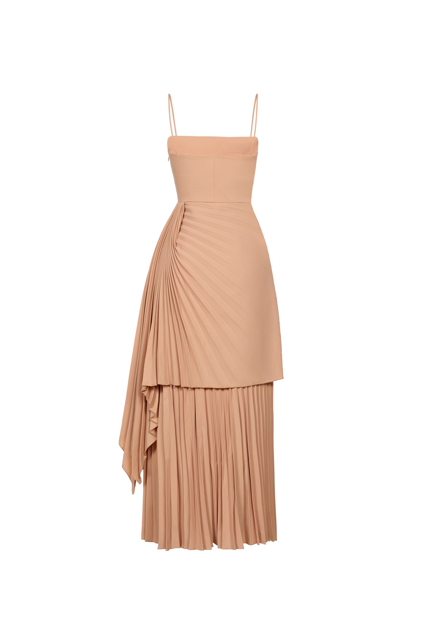 Emaline Pleated Layered Midi Dress in Amber Sand