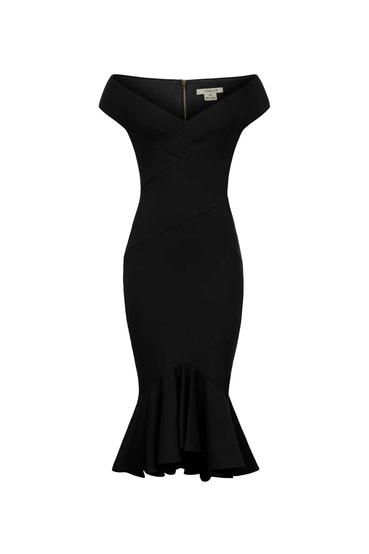 Naia Crossover Mermaid Pencil Dress in Classic Black