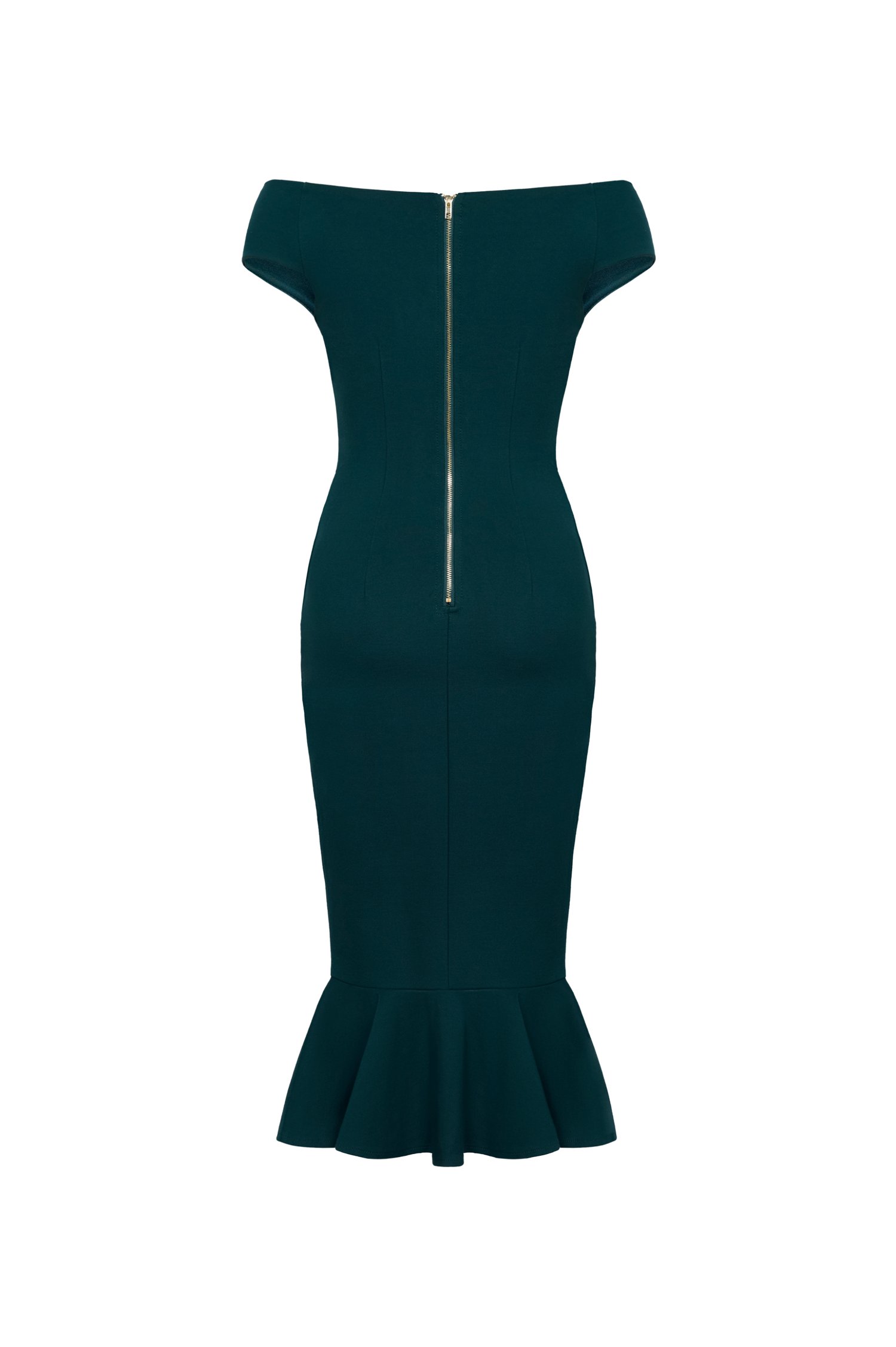 Naia Crossover Mermaid Pencil Dress in Emerald Green