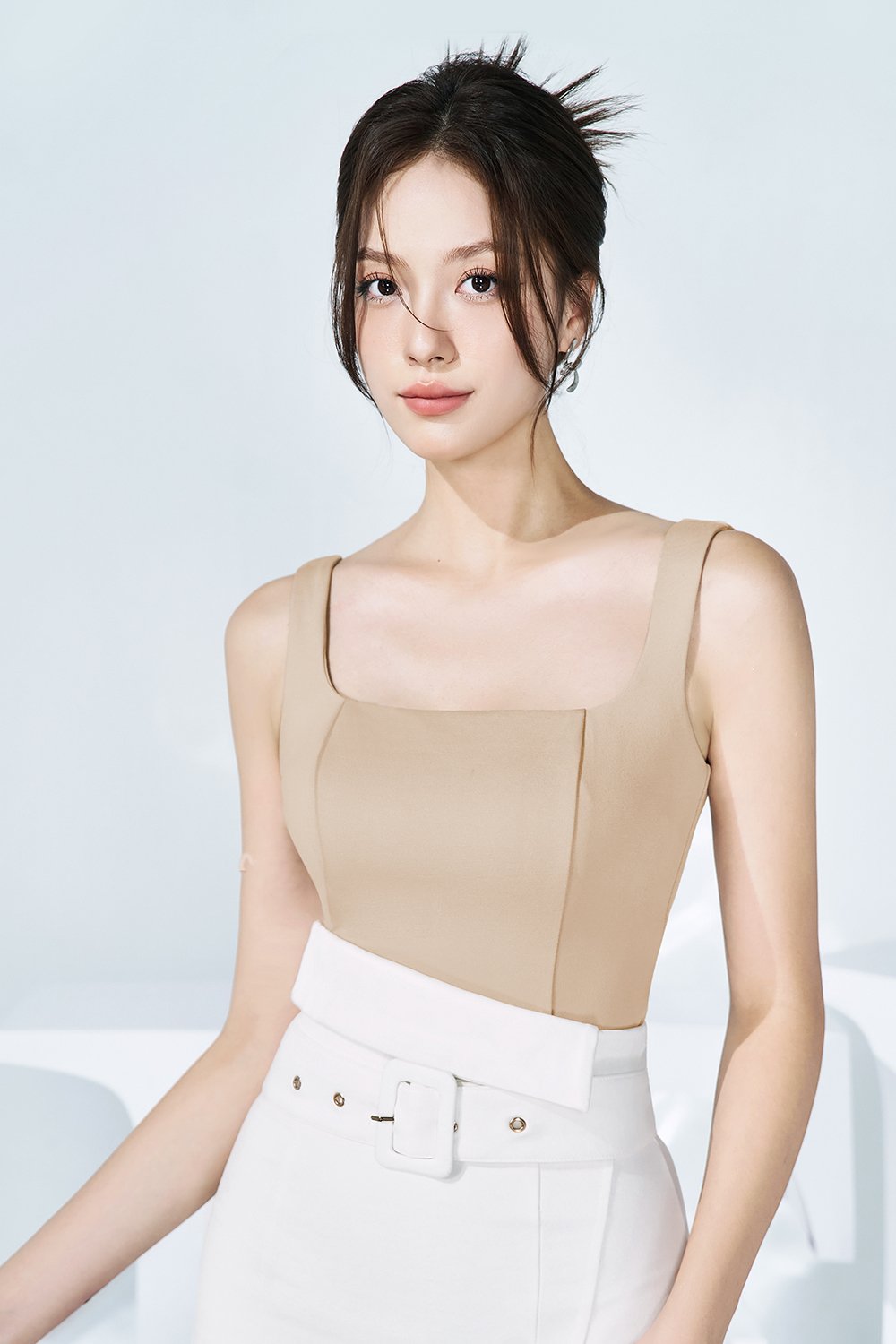 Sia Padded Square Neck Top in Almond