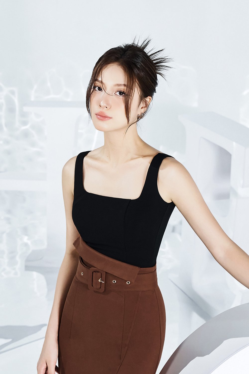 Sia Padded Square Neck Top in Classic Black