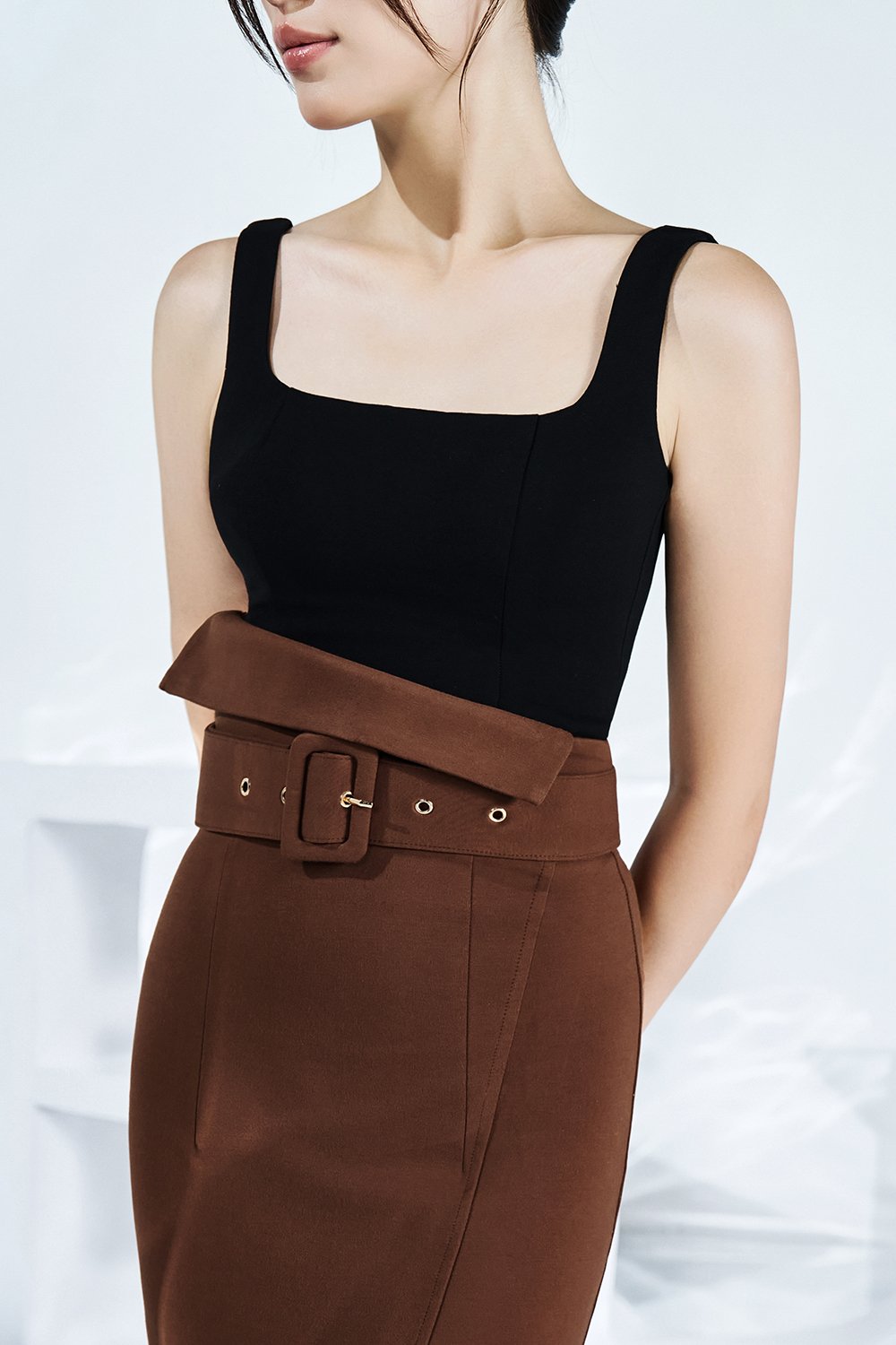 Sia Padded Square Neck Top in Classic Black