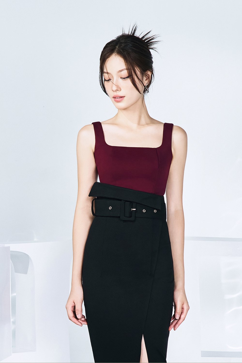 Sia Padded Square Neck Top in Wine Red