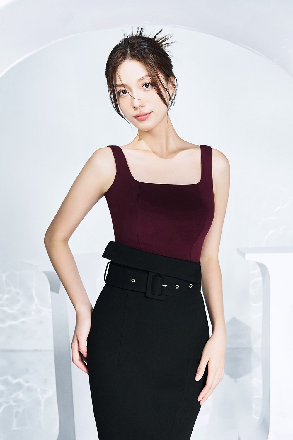Sia Padded Square Neck Top in Wine Red