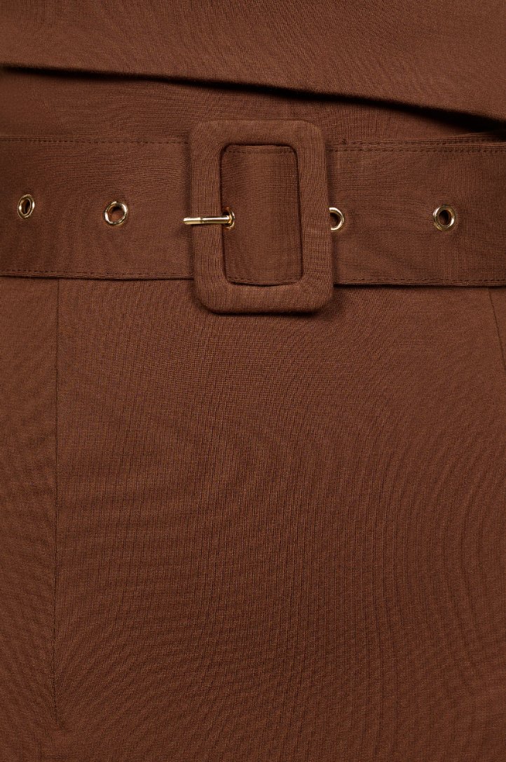 Tory Fold Over High Waist Pencil Skirt in Sepia Brown