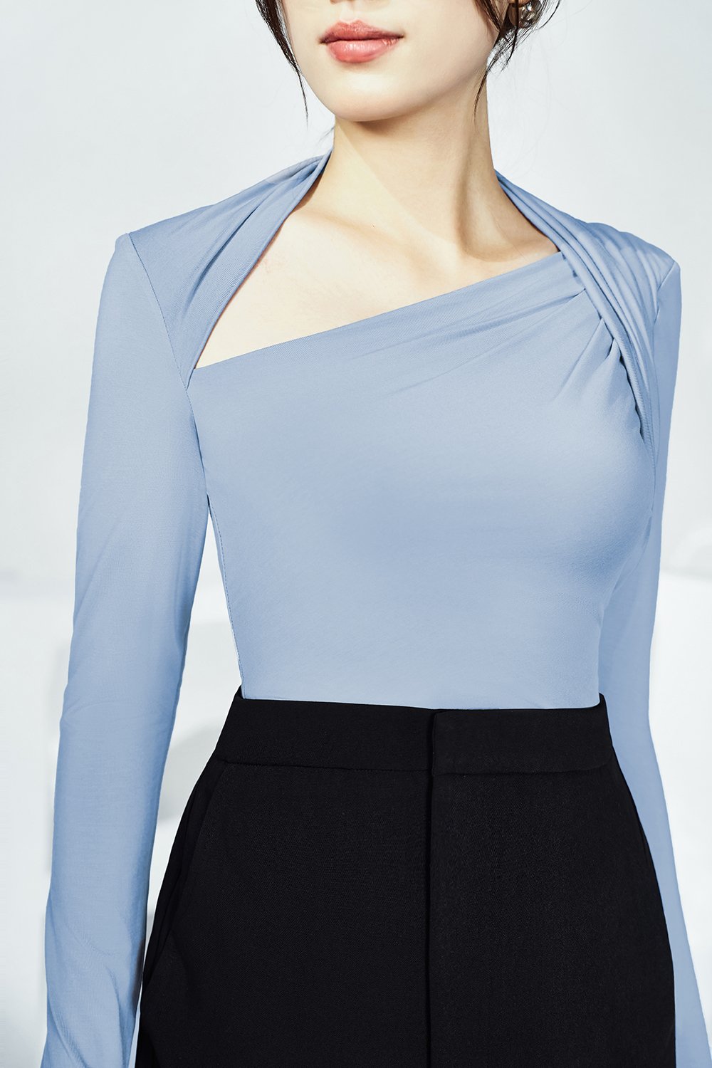 Tyra Asymmetrical Long Sleeves Top in Cerulean Blue