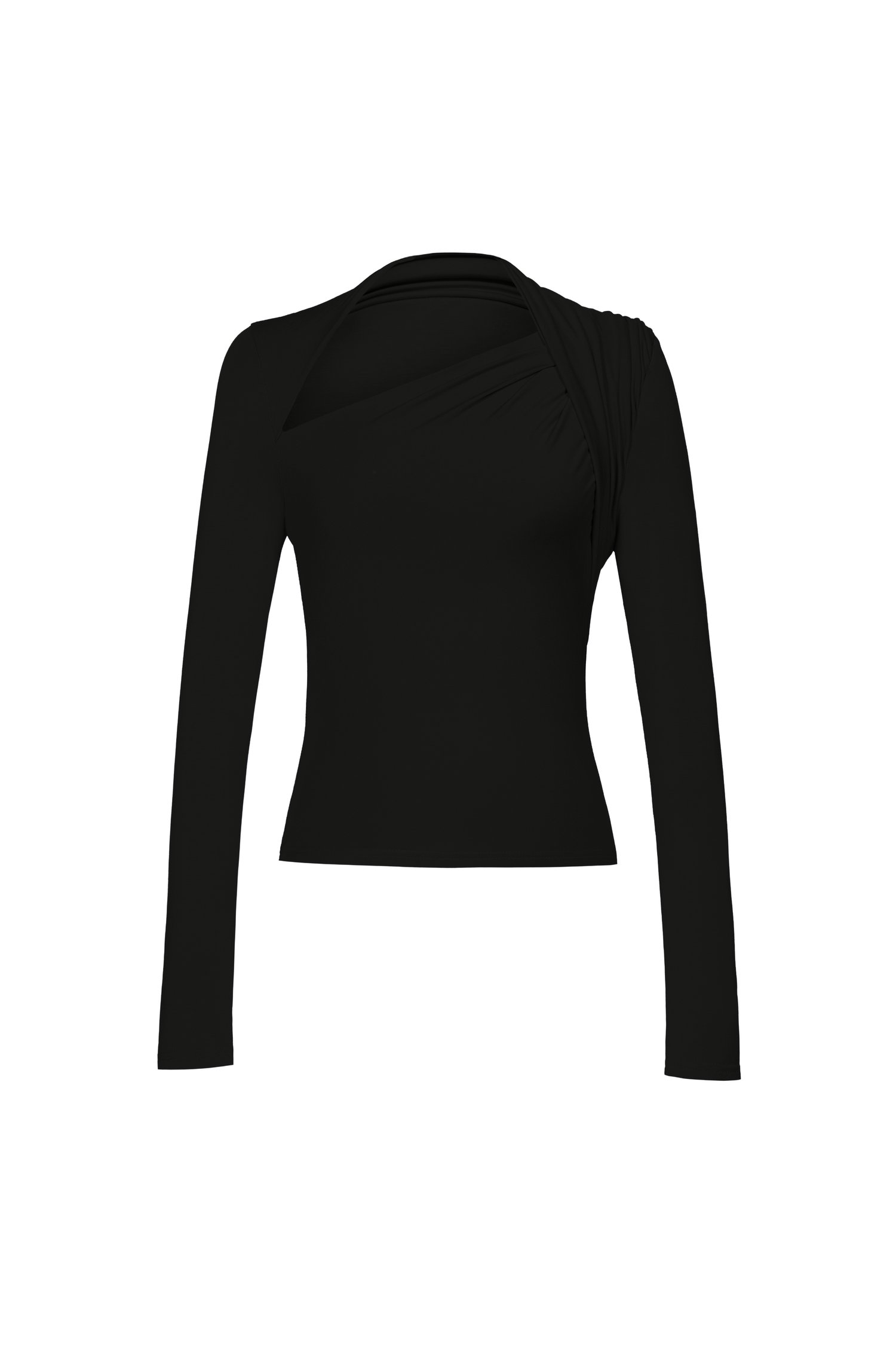 Tyra Asymmetrical Long Sleeves Top in Classic Black