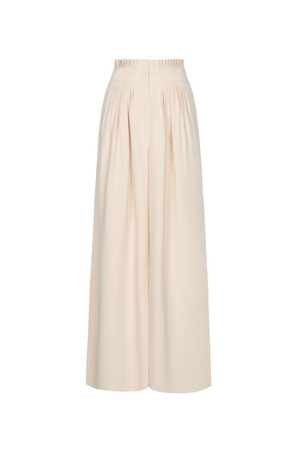 Kaiden Pleated Waist Straight Leg Pants in Cream