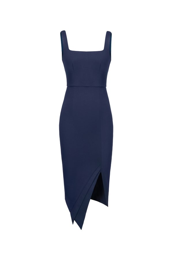 Kimora Asymmetrical Pencil Dress in Space Blue