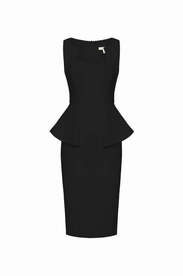 Kinley Sleek Peplum Pencil Dress in Classic Black