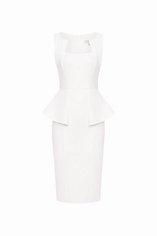 Kinley Sleek Peplum Pencil Dress in Iconic White