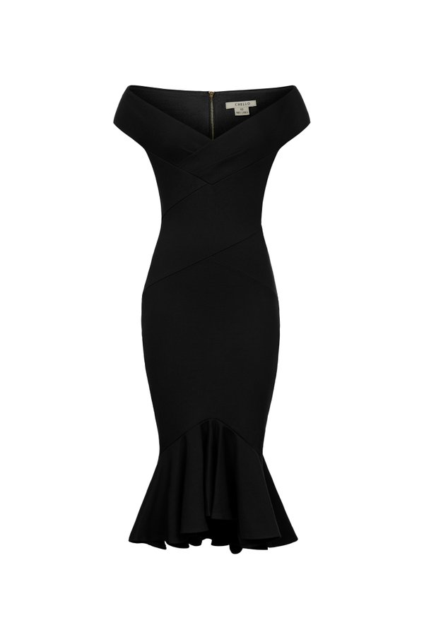 Naia Crossover Mermaid Pencil Dress in Classic Black