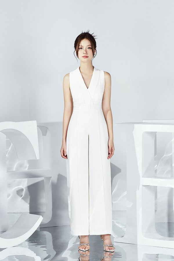 Reika Ruched Jumpsuit in Iconic White