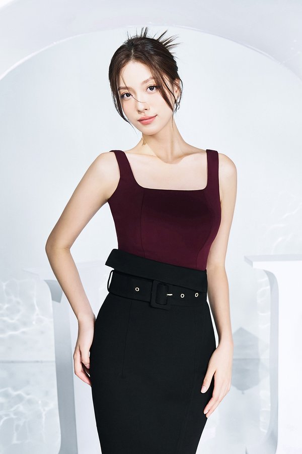 Sia Padded Square Neck Top in Wine Red