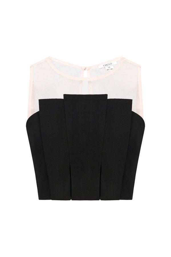 Simone Pleated Cropped Top in Classic Black