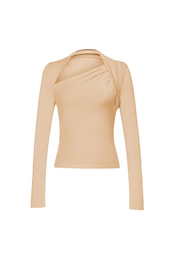 Tyra Asymmetrical Long Sleeves Top in Bisque