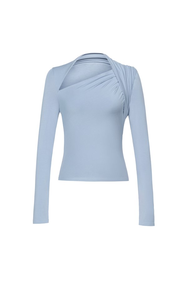 Tyra Asymmetrical Long Sleeves Top in Cerulean Blue