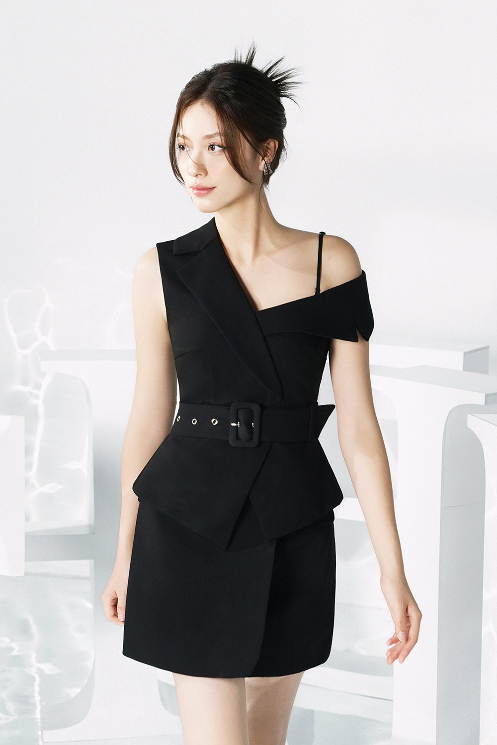 Aurelia Asymmetrical Tailored Top In Classic Black