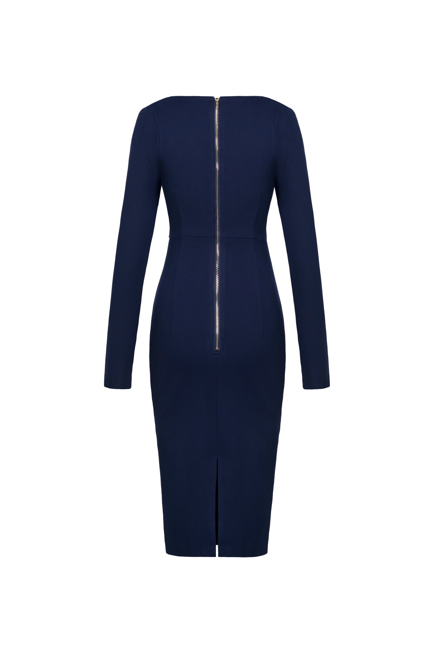 Emberly Shoulder Padded Pencil Dress in Navy Blue