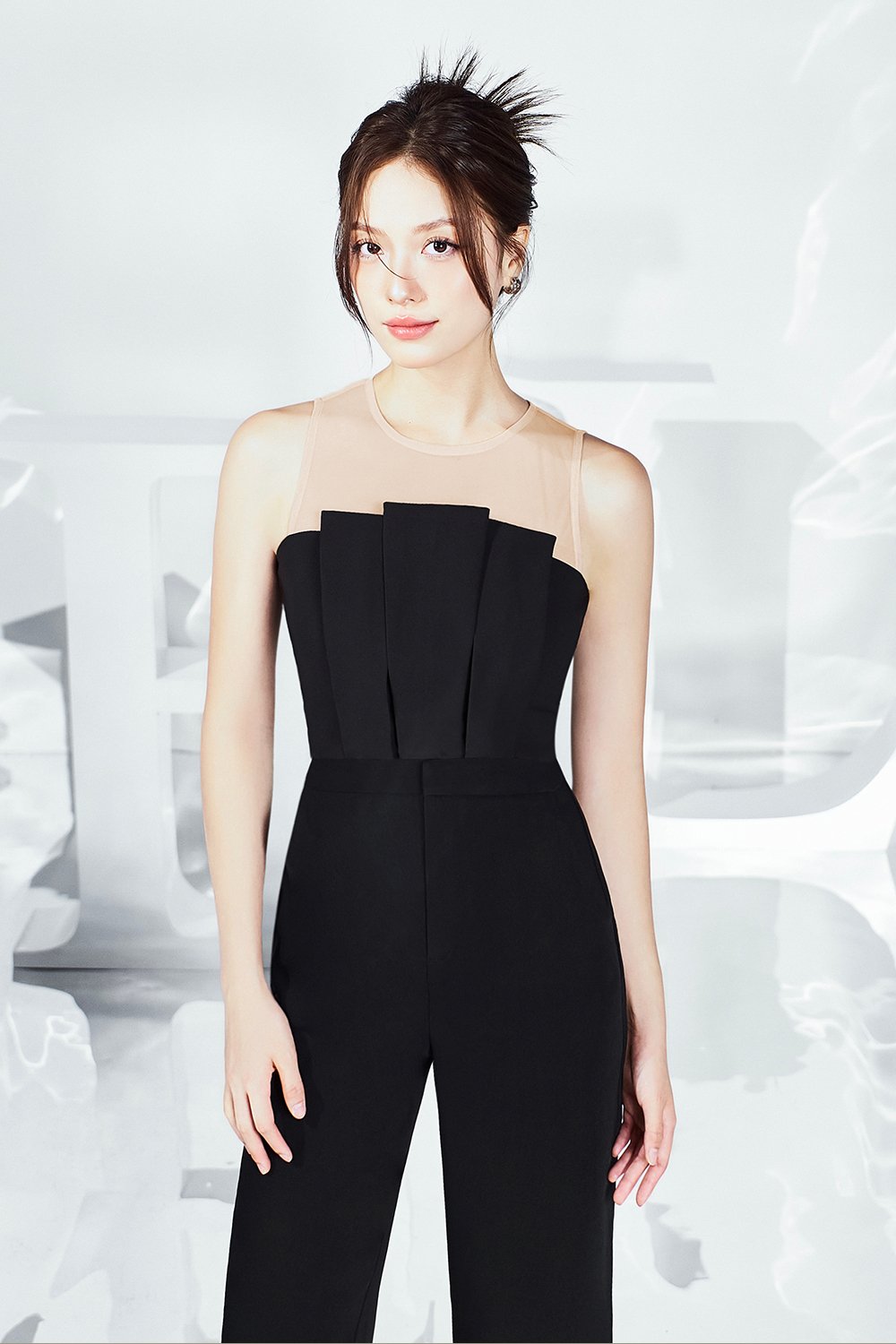 Simone Padded Pleated Cropped Top in Classic Black 2.0