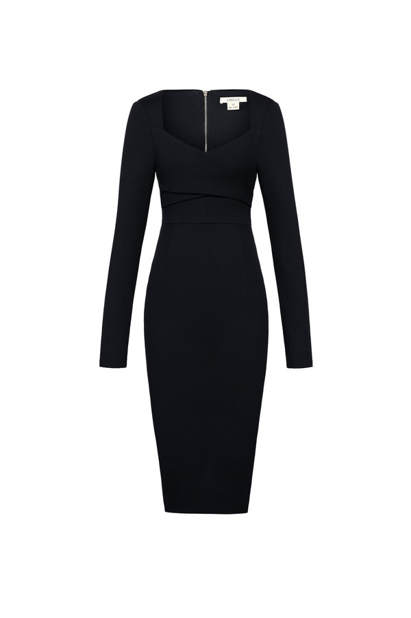 Emberly Shoulder Padded Pencil Dress in Classic Black