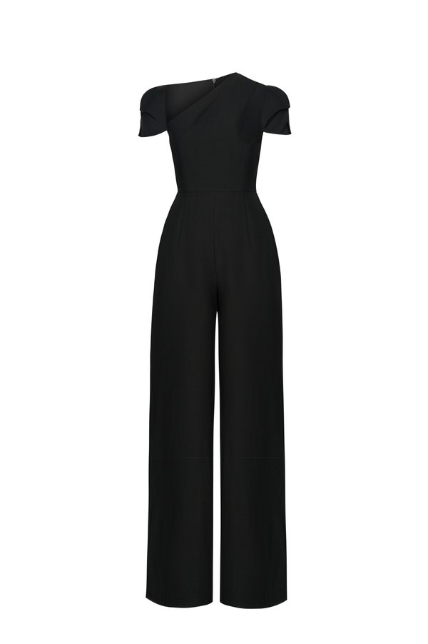 Huxley Asymmetrical Cap Sleeves Jumpsuit in Classic Black