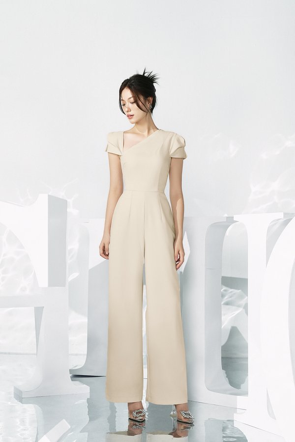 Huxley Asymmetrical Cap Sleeves Jumpsuit in Parchment