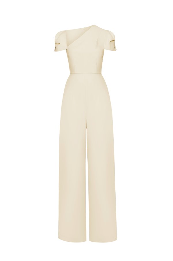 Huxley Asymmetrical Cap Sleeves Jumpsuit in Parchment