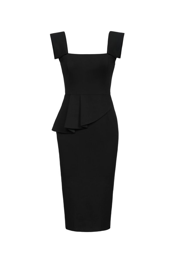 Myla Padded Peplum Pencil Dress in Classic Black