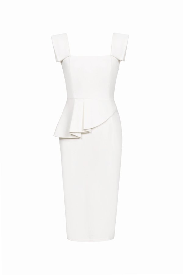 Myla Padded Peplum Pencil Dress in Iconic White