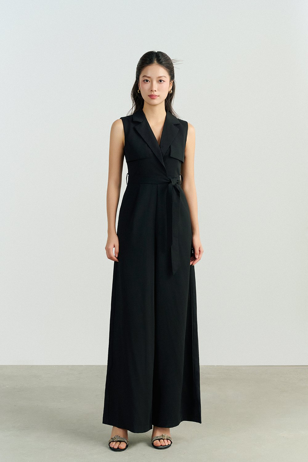 Caprice Trench Sash Belt Jumpsuit in Classic Black