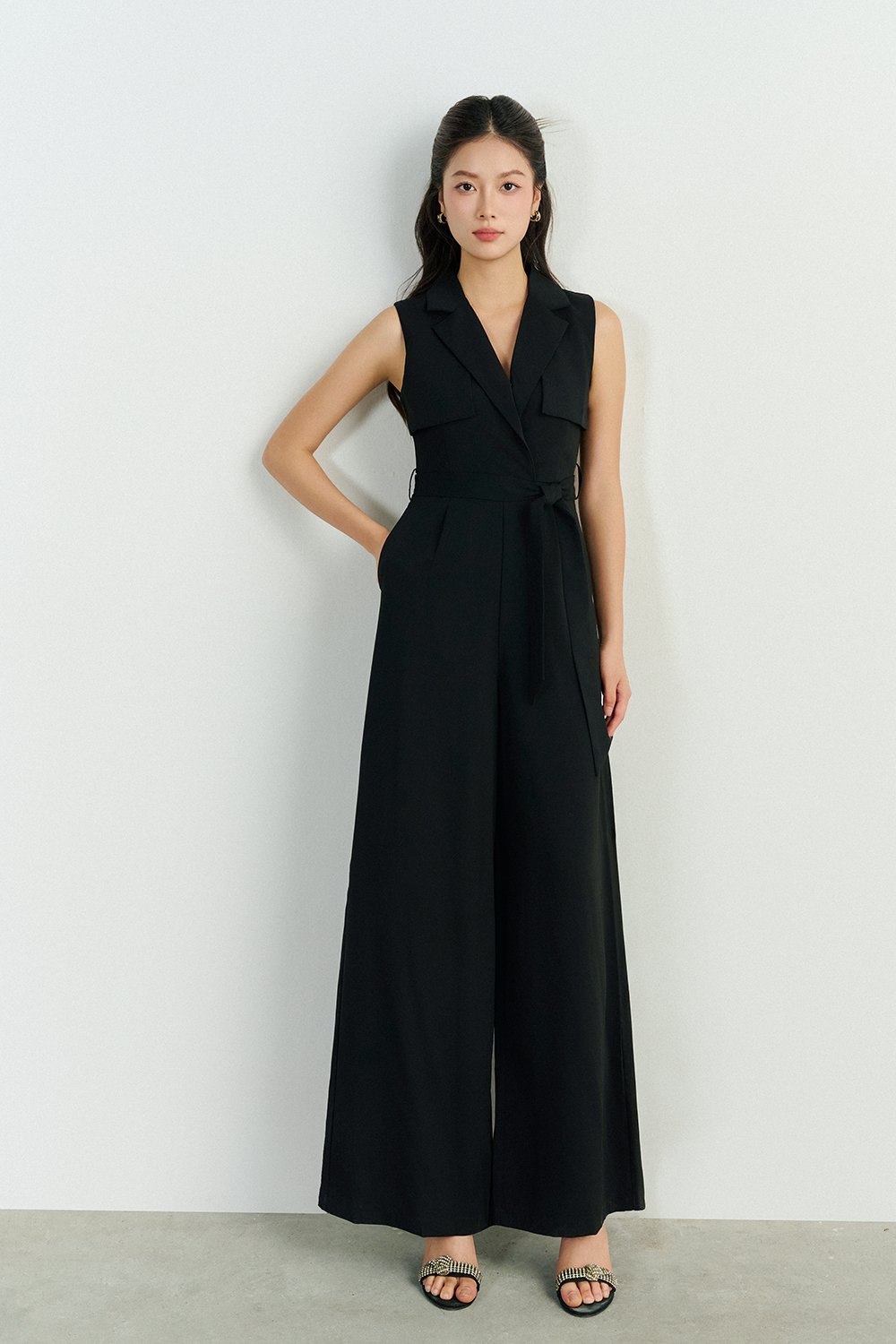 Caprice Trench Sash Belt Jumpsuit in Classic Black