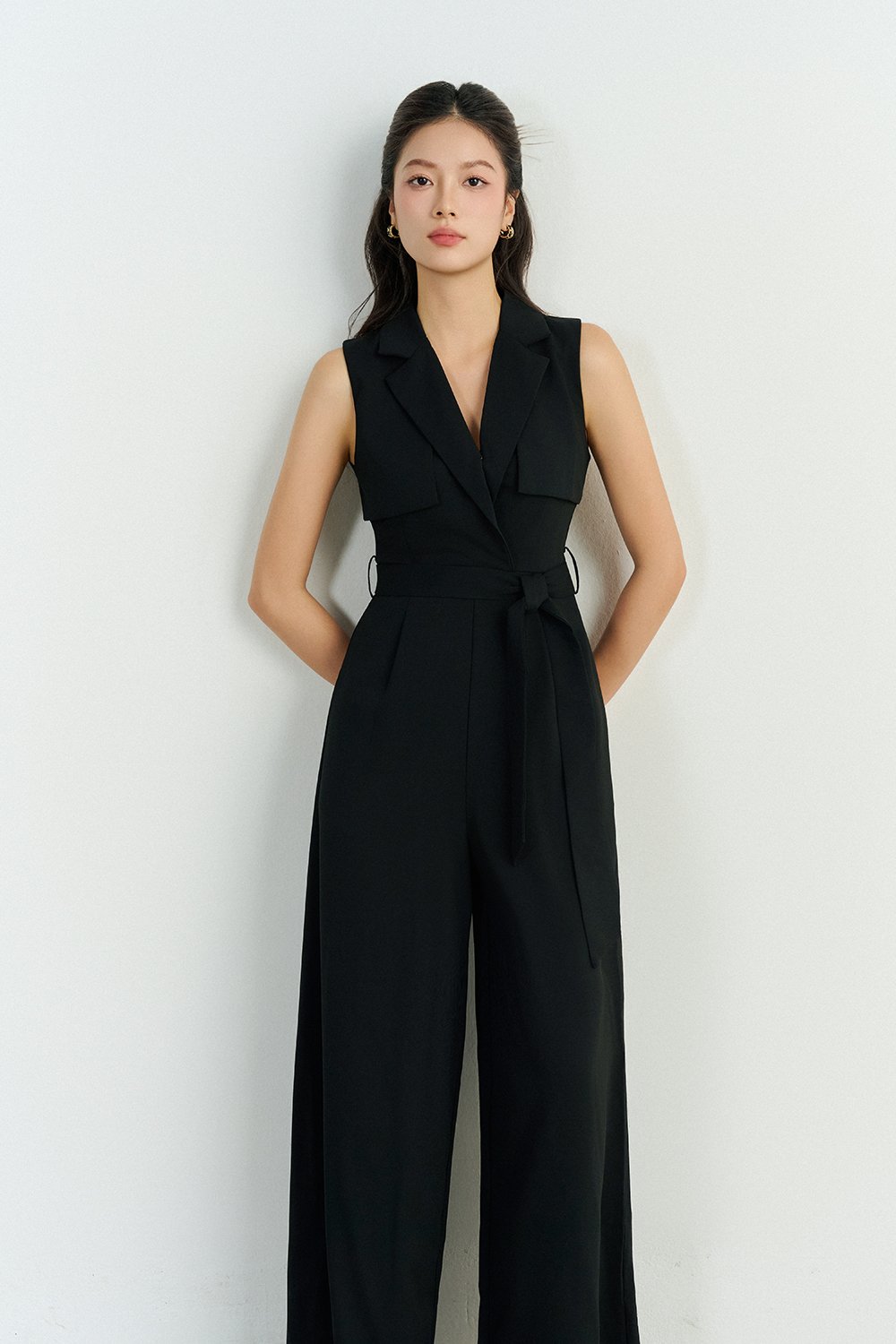 Caprice Trench Sash Belt Jumpsuit in Classic Black