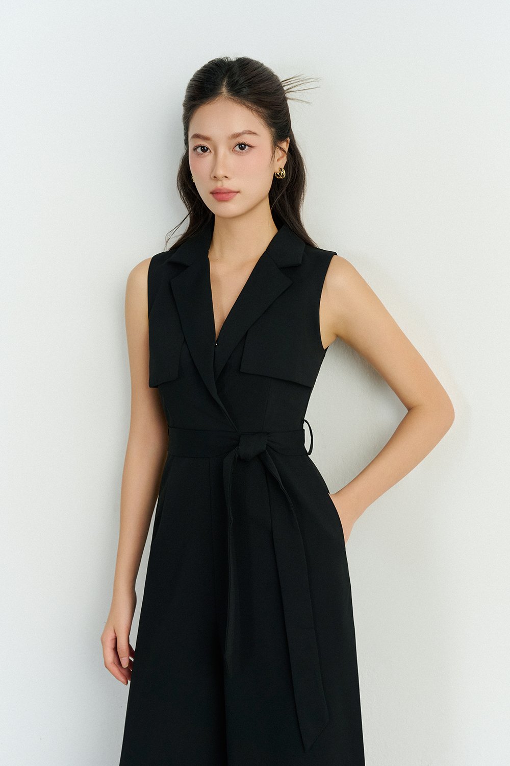 Caprice Trench Sash Belt Jumpsuit in Classic Black