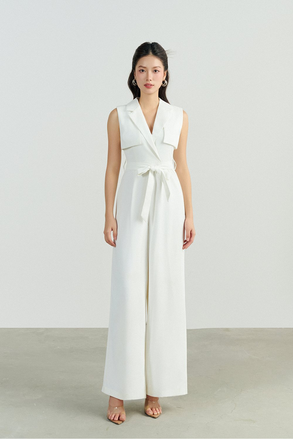 Caprice Trench Sash Belt Jumpsuit in Iconic White