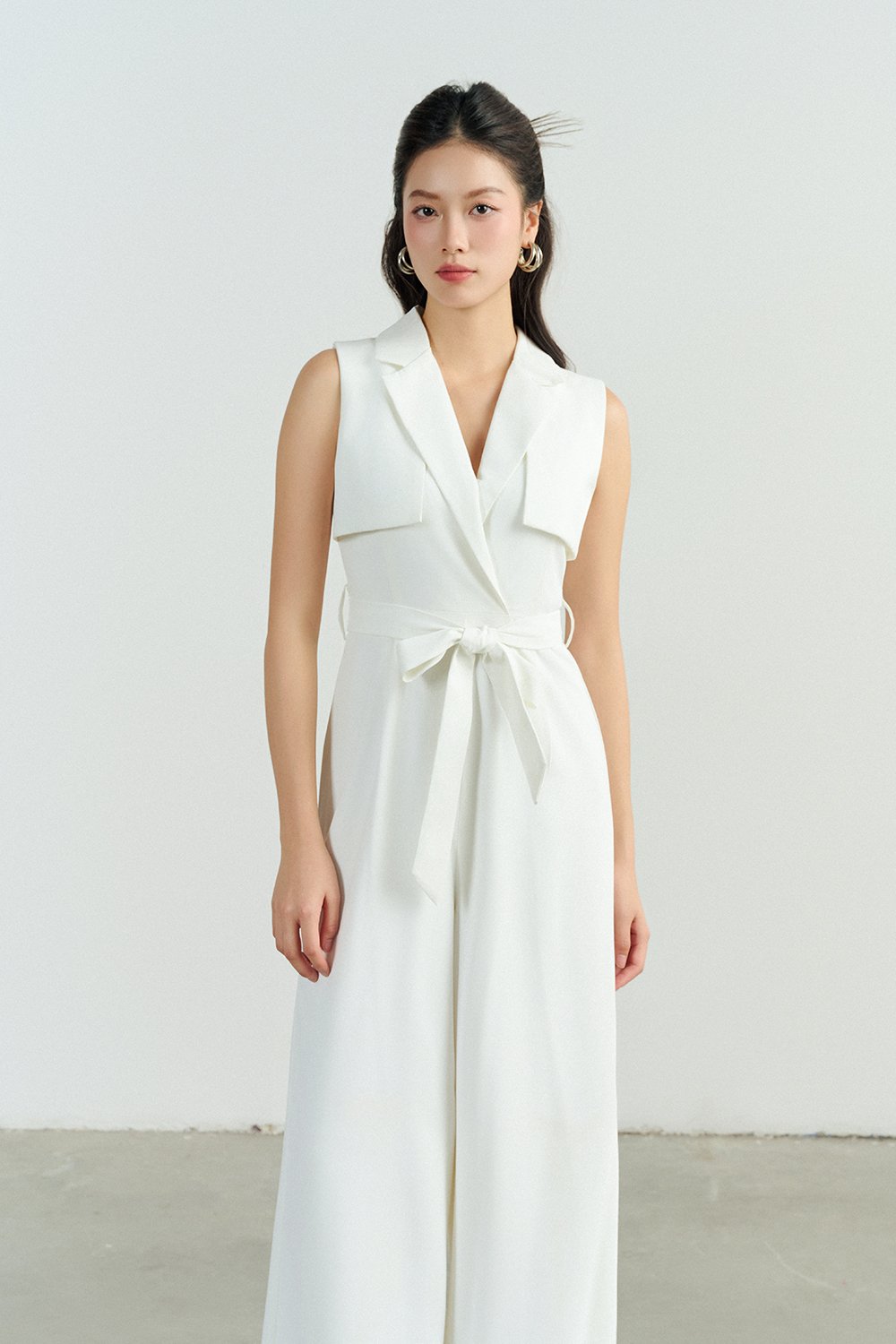 Caprice Trench Sash Belt Jumpsuit in Iconic White