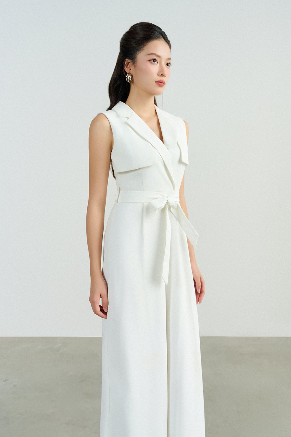 Caprice Trench Sash Belt Jumpsuit in Iconic White