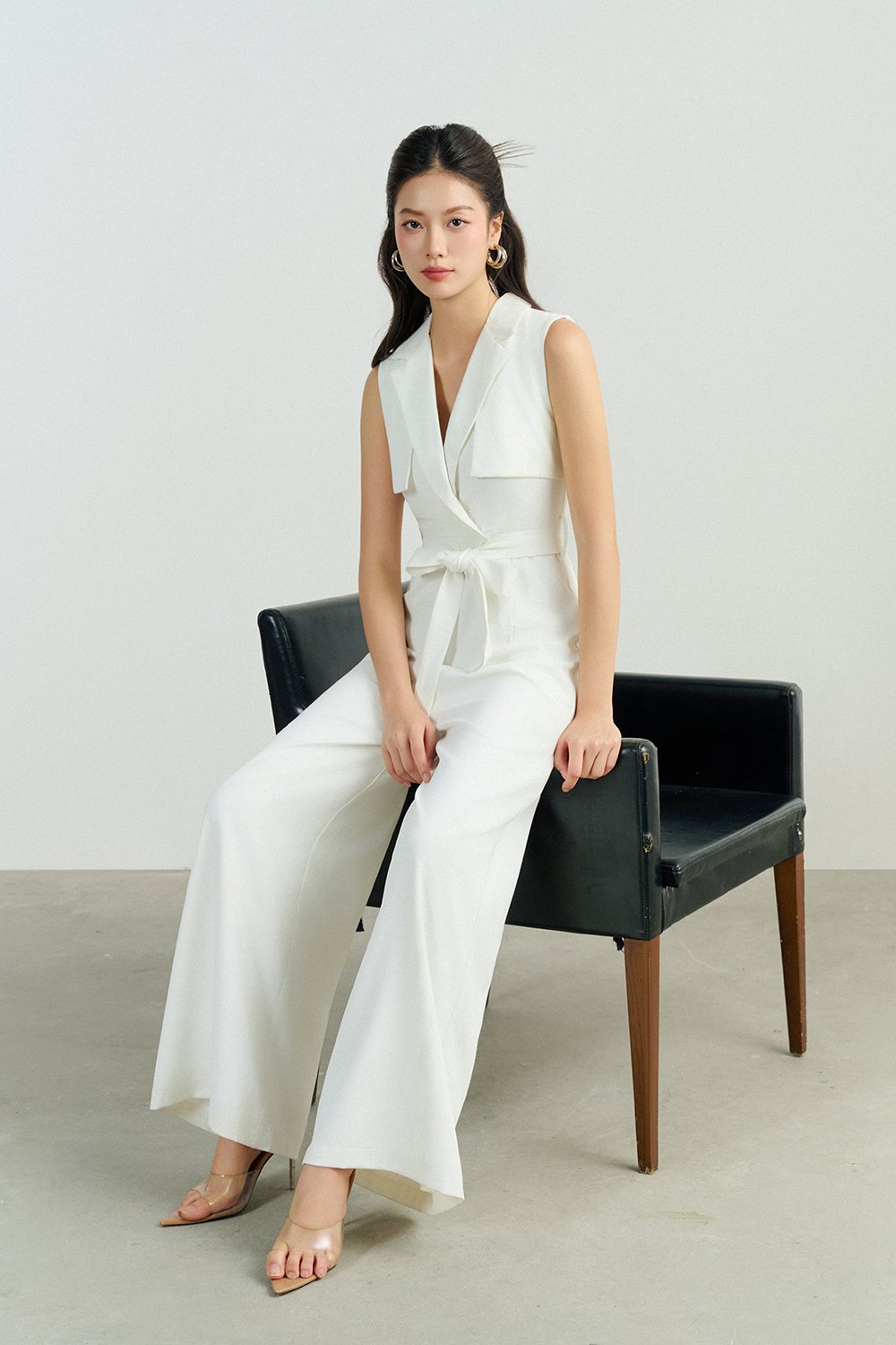 Caprice Trench Sash Belt Jumpsuit in Iconic White