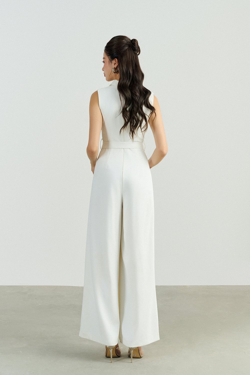 Caprice Trench Sash Belt Jumpsuit in Iconic White