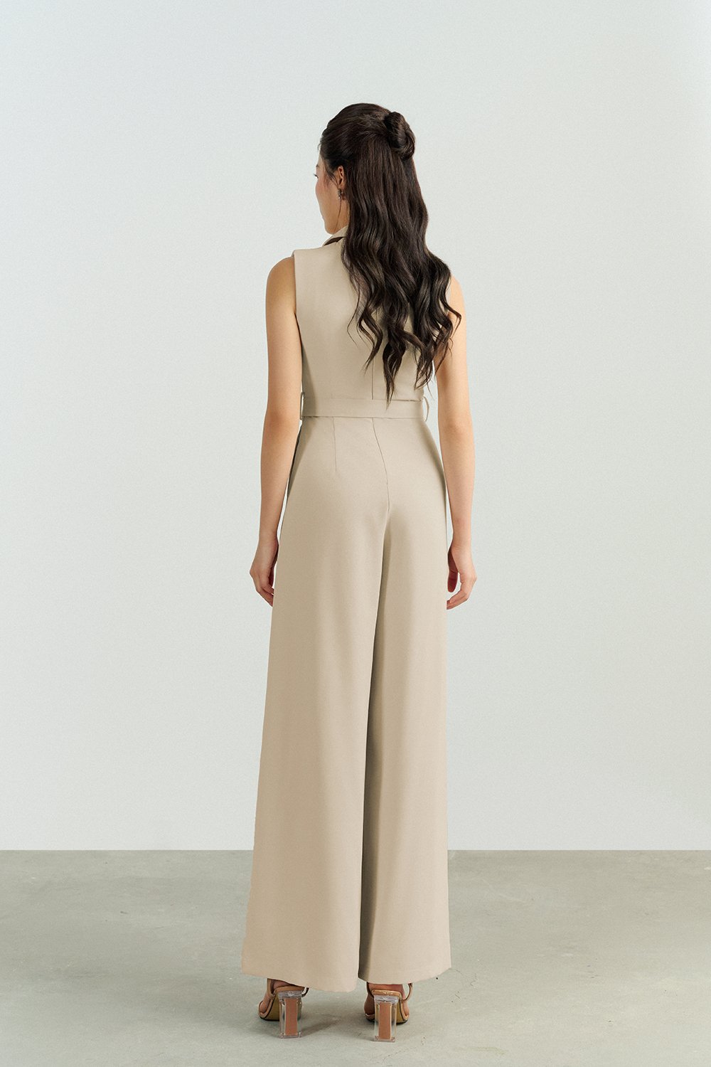 Caprice Trench Sash Belt Jumpsuit in Light Bisque