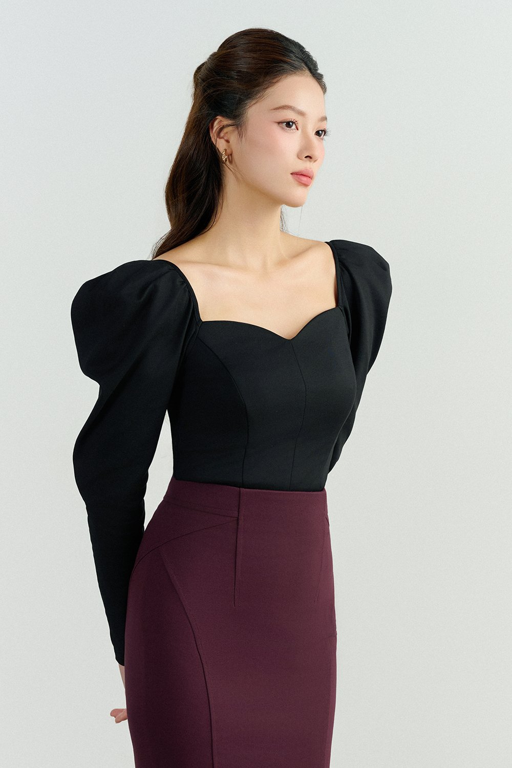 Jaide Tailored Pencil Skirt in Wine Red