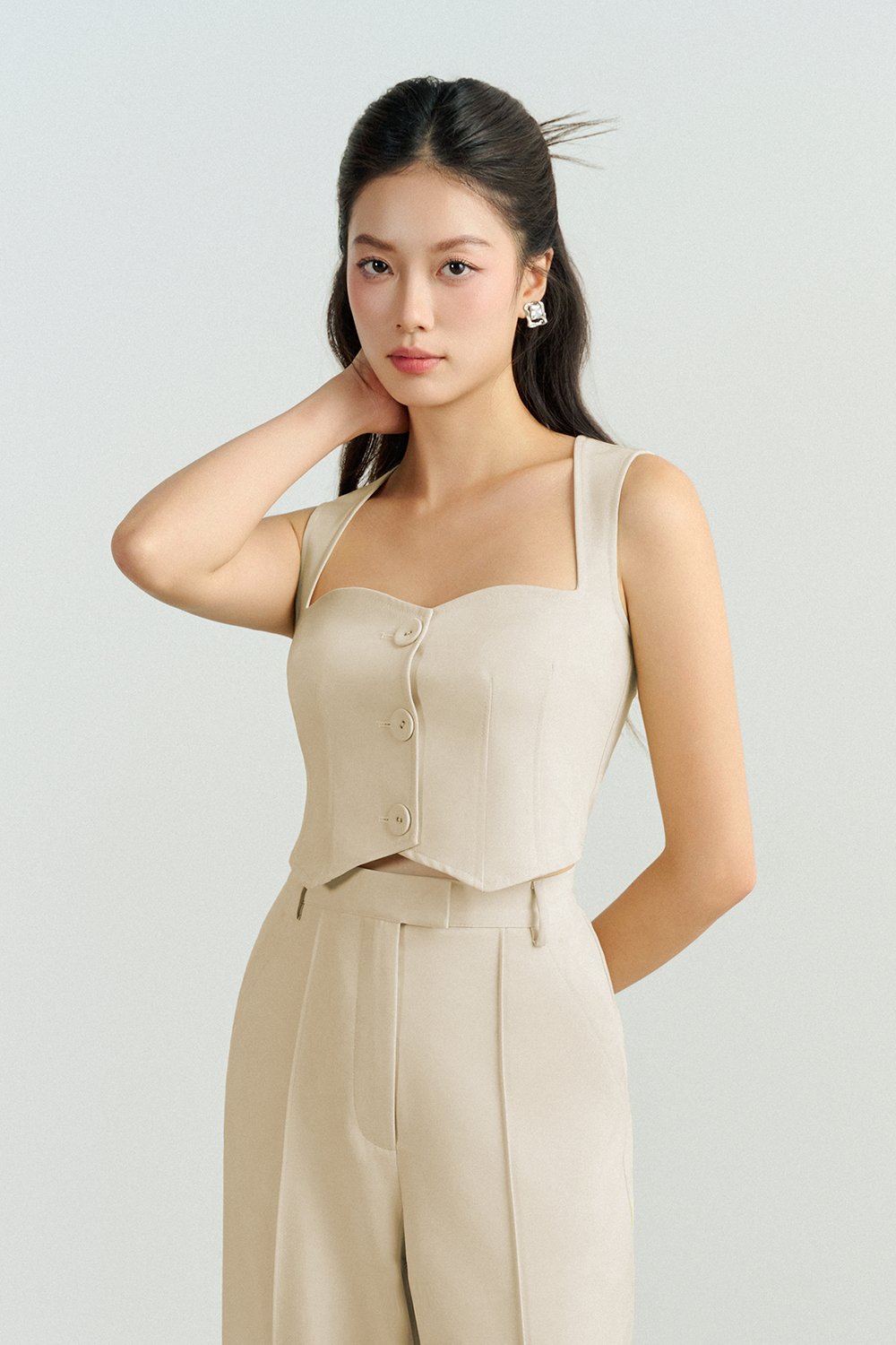 Vianne Vest Cropped Top in Light Cream