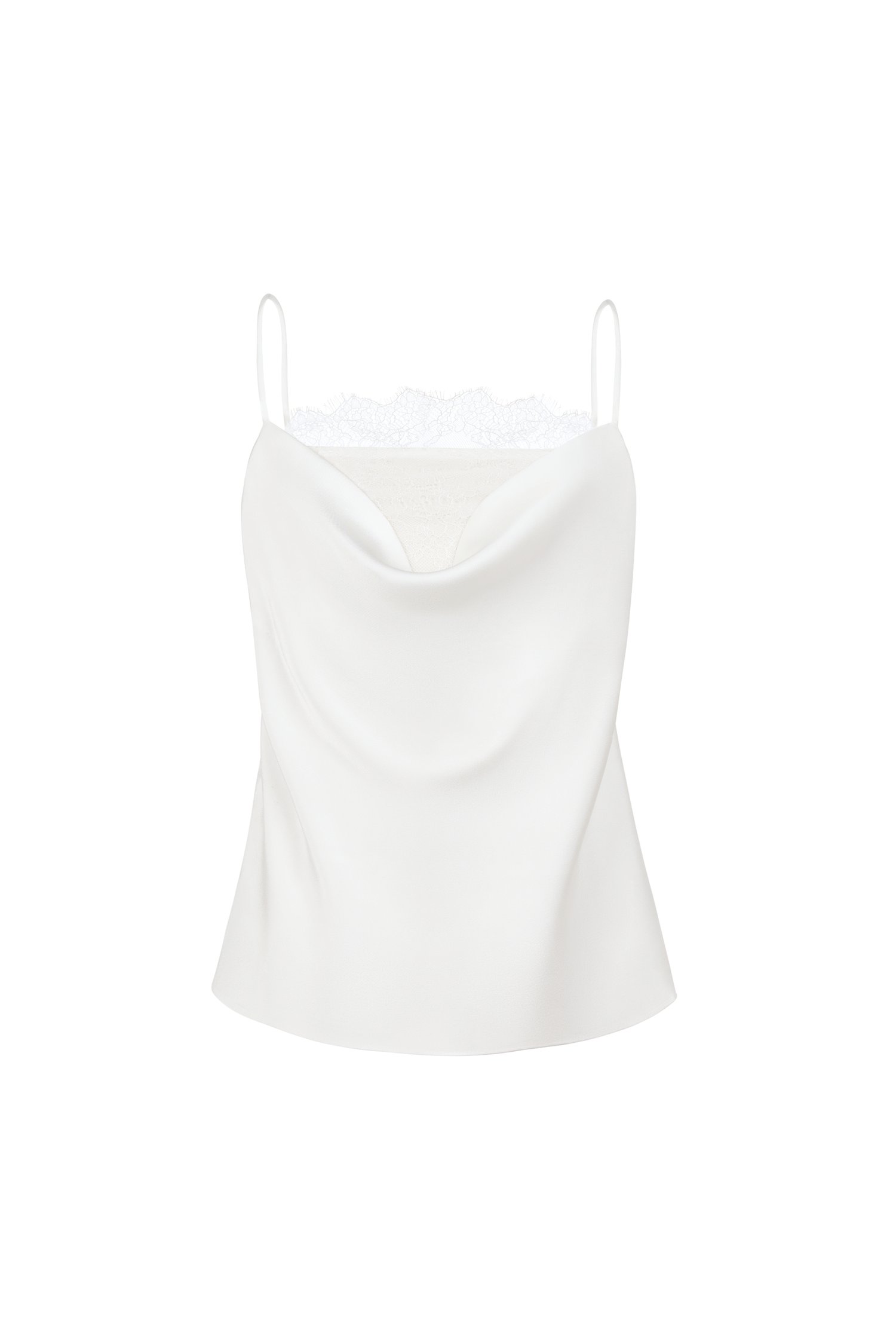 Zenni Cowl Neck Lace Accent Top in Iconic White