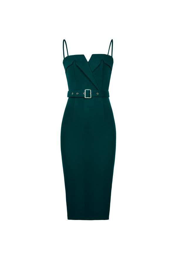 Ariella Tailored Pencil Dress in Emerald Green