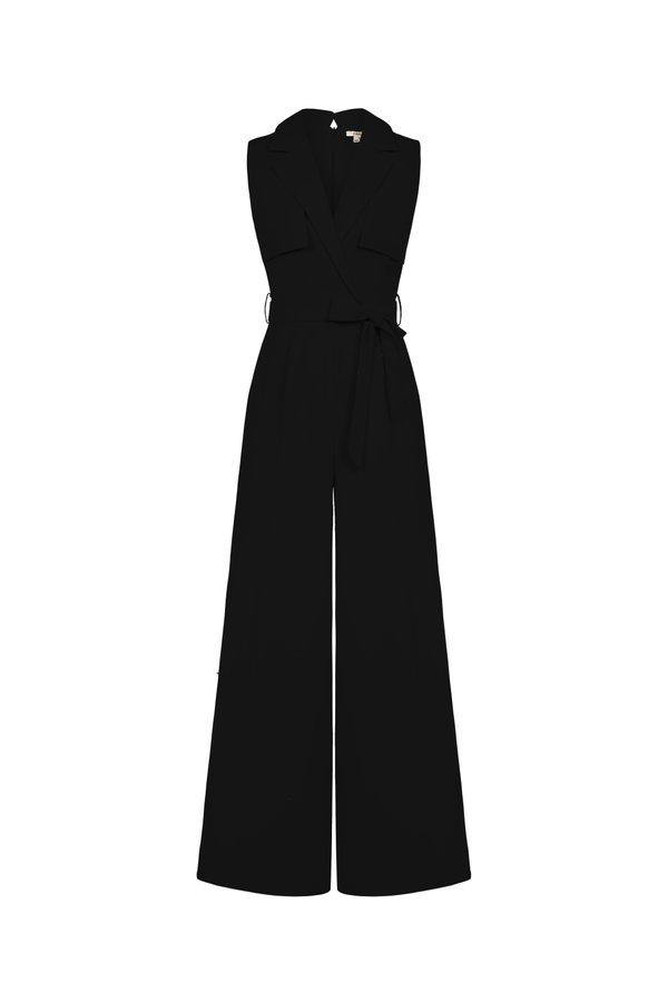 Caprice Trench Sash Belt Jumpsuit in Classic Black