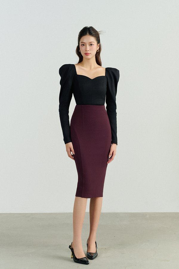Jaide Tailored Pencil Skirt in Wine Red