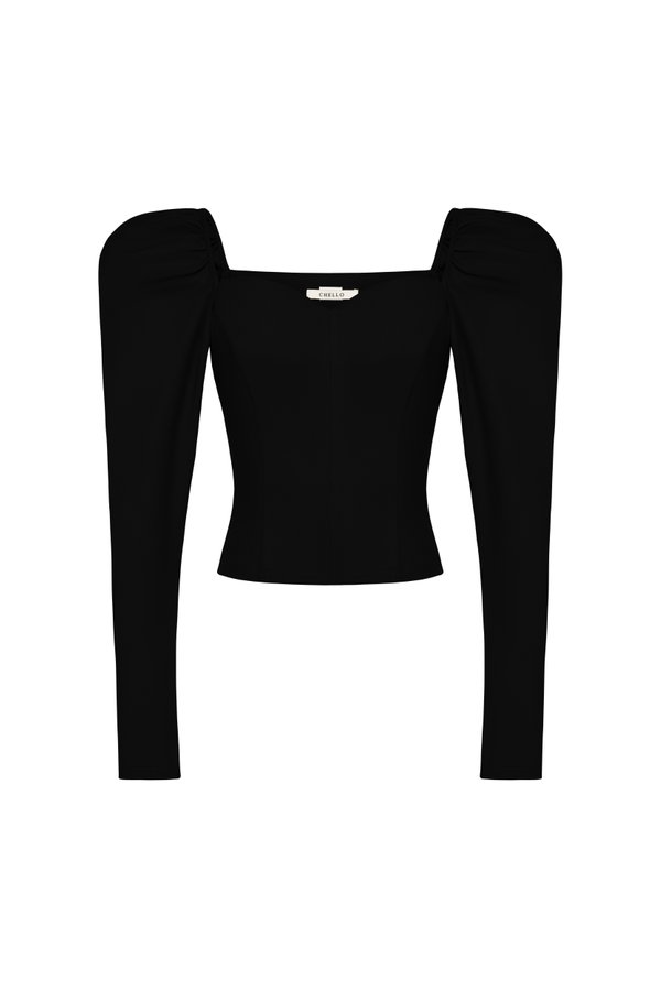 Myley Sweetheart Puff Long Sleeves Top in Classic Black